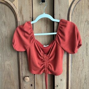 Ardene Rust Ruched Puff Sleeve Crop Top, Sz Small